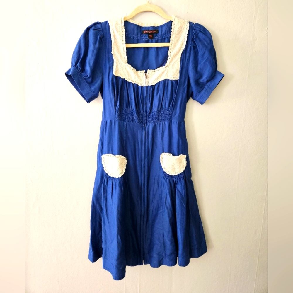 Betsey Johnson Blue and White Cotton Dress Y2k
